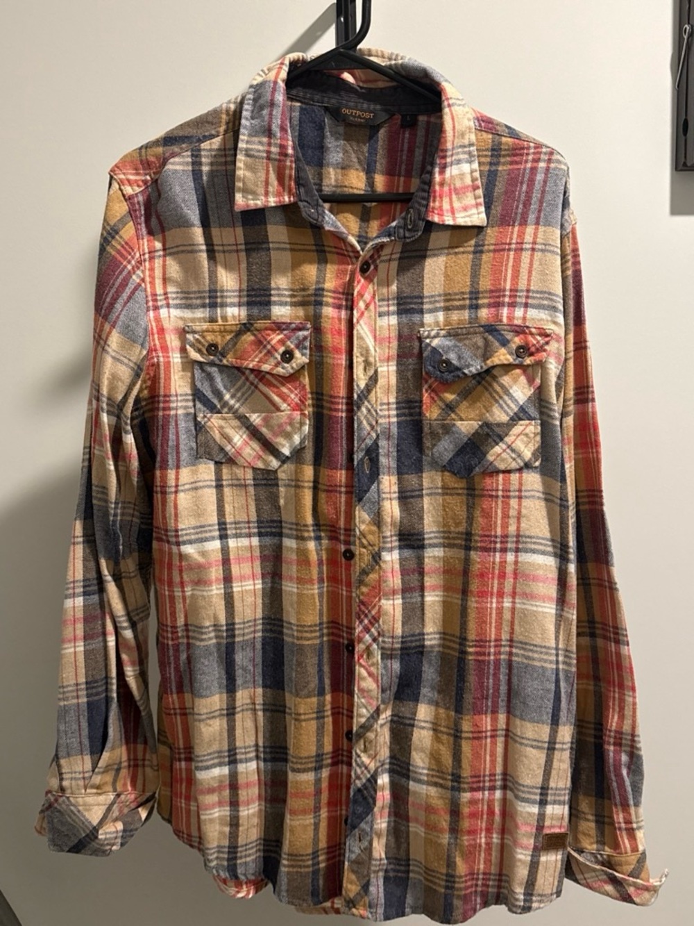 Outpost Men's Plaid Button-Down Shirt in Beige, Navy & Red